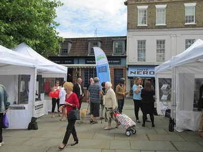 Market stalls in a town centre