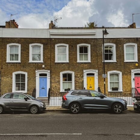 Residential houses with colourful doors